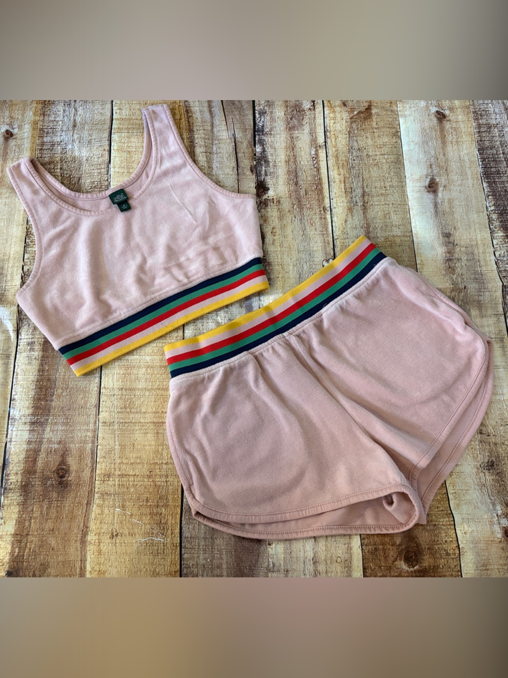 Wild Fable Pink Crop Tank & Shorts Set with Rainbow Trim